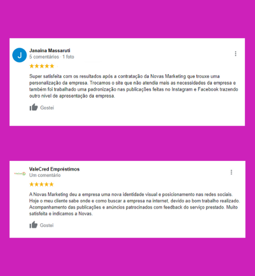 Há 4 anos atendendo empresas de áreas diversas oferecendo serviços de de marketing digital, redes sociais e marketing offline. Nosso foco é oferecer serviços de qualidade aliando preço justo e prazos obedecidos com transparência, comunicação e ética. Vem pra Nova's Marketing e dê mais visibilidade para a sua empresa! Tel.: (47) 99953-4788